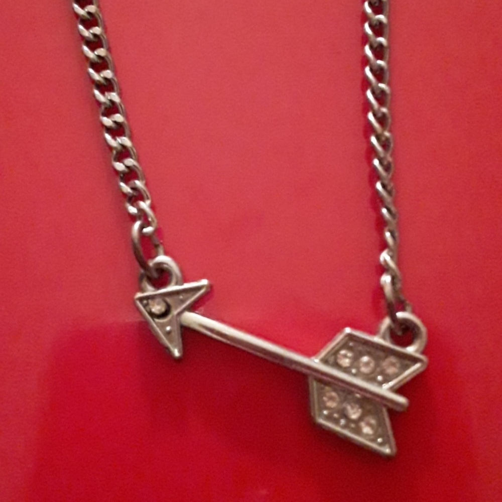 Silver Cupid's Arrow Silver Necklace w Stones